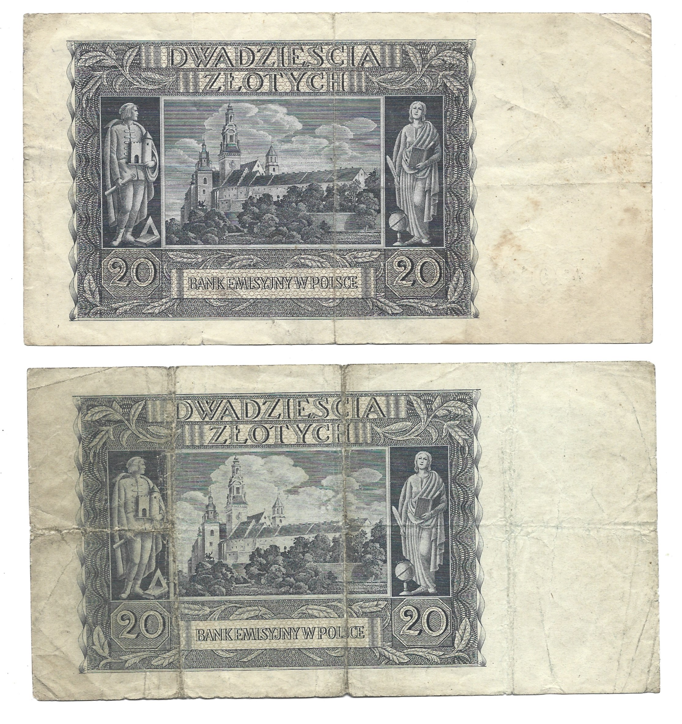 Zestaw banknotów, 4 sztuki - 20 złotych, 1940 r.