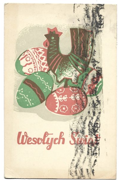 Pocztówka wielkanocna WESOŁYCH ŚWIĄT, 1959 r.