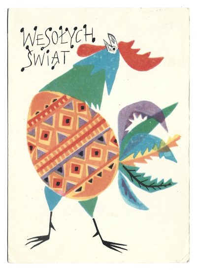 Pocztówka wielkanocna WESOŁYCH ŚWIĄT - Maria Uszacka, 1961 r.