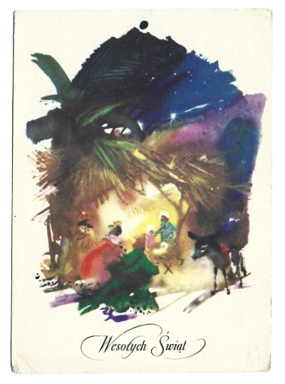 Pocztówka bożonarodzeniowa WESOŁYCH ŚWIĄT – Janusz Grabiański, 1965 r.