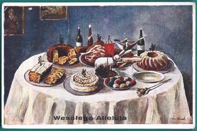 Pocztówka wielkanocna WESOŁEGO ALLELUJA – J. Drach pinx., 1937 r.