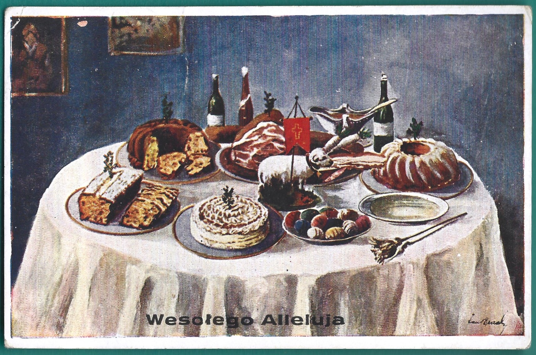 Pocztówka wielkanocna WESOŁEGO ALLELUJA – J. Drach pinx., 1937 r.
