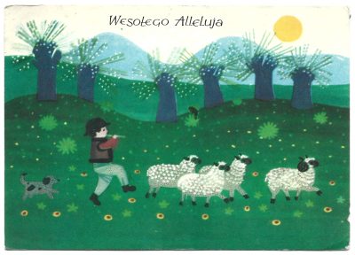 Pocztówka wielkanocna WESOŁEGO ALLELUJA – Maria Mackiewicz, 1966 r.