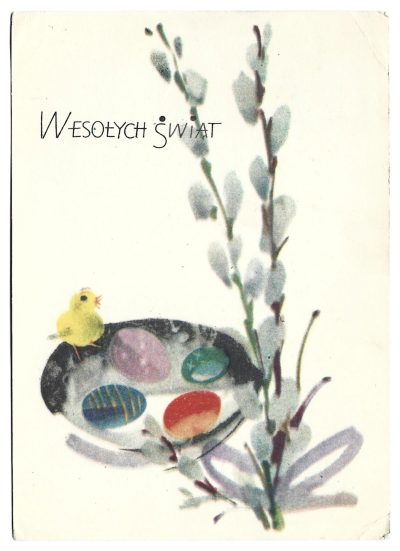 Pocztówka wielkanocna WESOŁYCH ŚWIĄT - Janusz Grabiański, 1967 r.