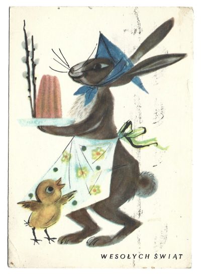 Pocztówka wielkanocna WESOŁYCH ŚWIĄT – Danuta Niemirska, 1964 r.