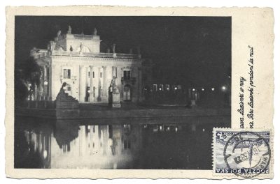Pocztówka - WARSZAWA. Łazienki w nocy, 1938 r.