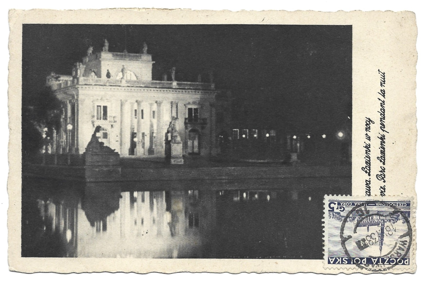 Pocztówka - WARSZAWA. Łazienki w nocy, 1938 r.