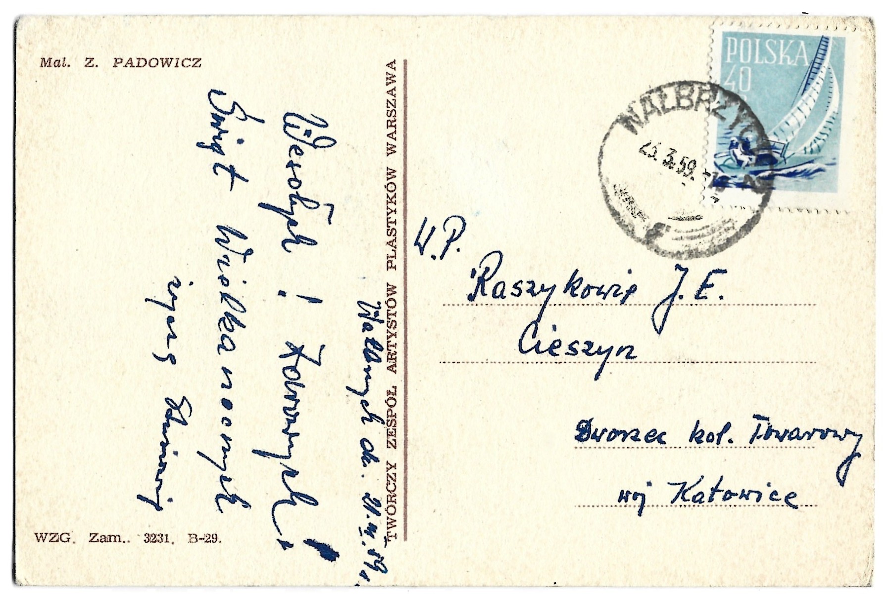 Pocztówka wielkanocna WESOŁEGO ALLELUJA – mal. Z. Padowicz, 1959 r.