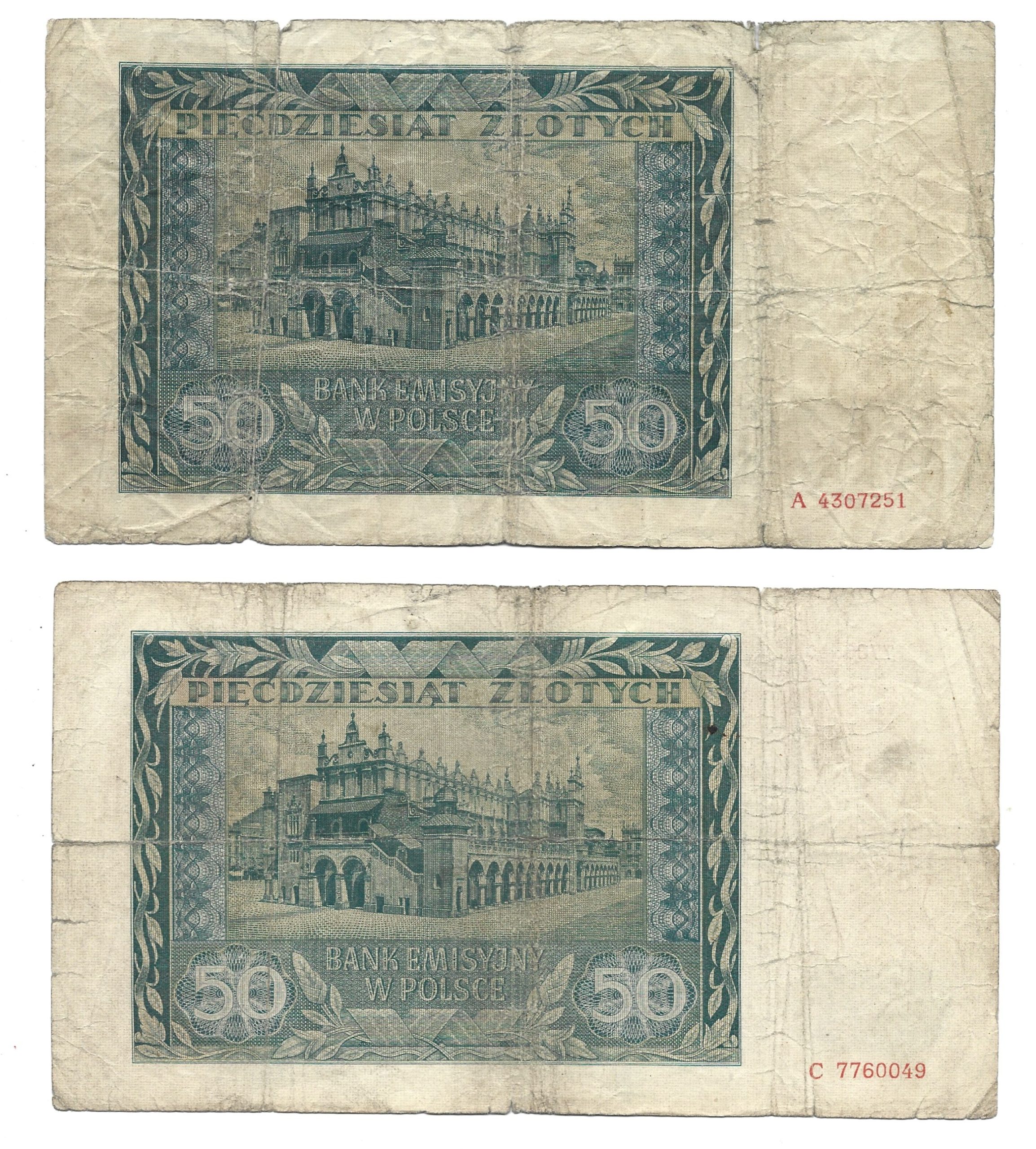 Zestaw banknotów polskich (7 sztuk) - 50 złotych