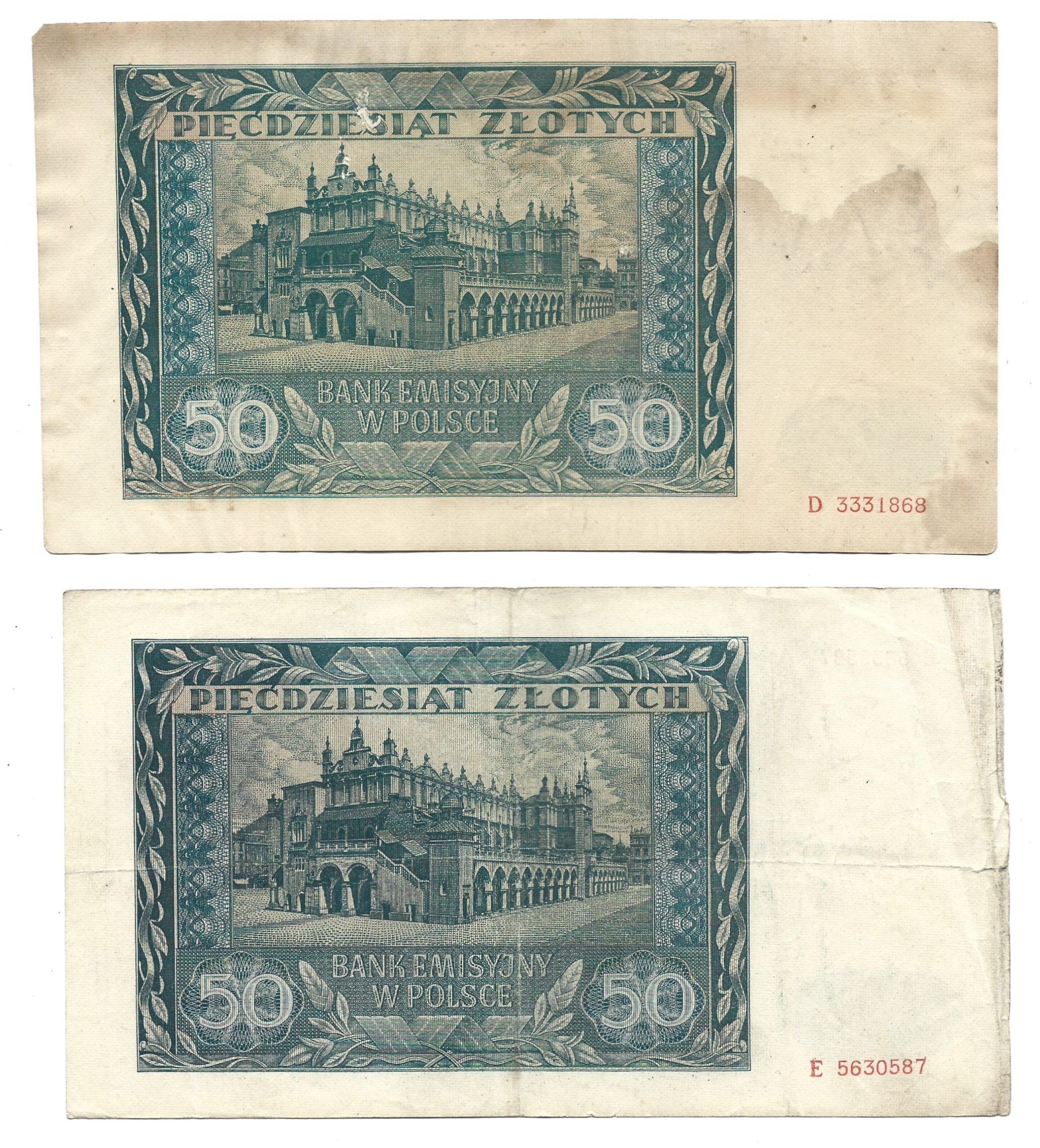 Zestaw banknotów polskich (7 sztuk) - 50 złotych