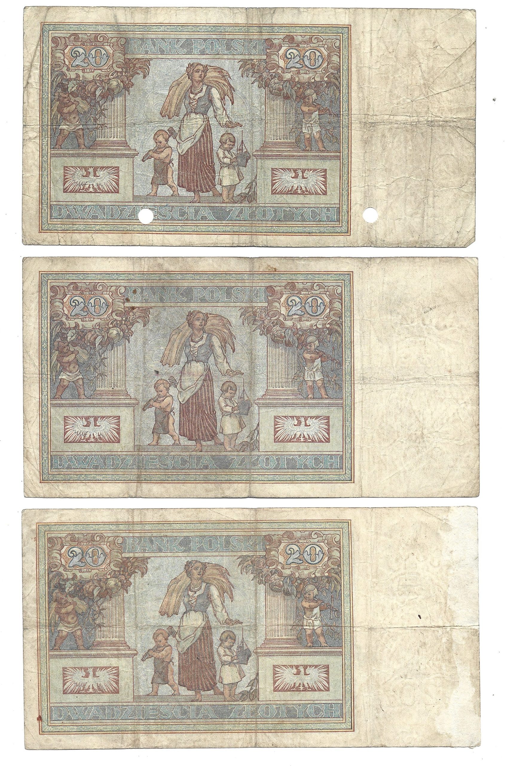 Zestaw banknotów (3 sztuki) - 20 złotych, 1931 r.