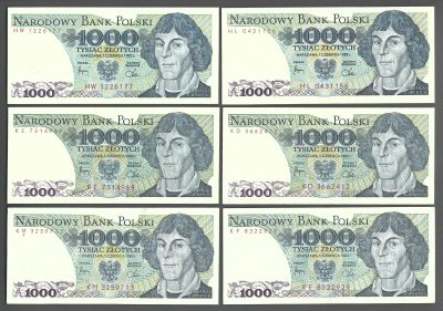 Zestaw banknotów, 6 sztuk - 1000 zł, 1982 r.