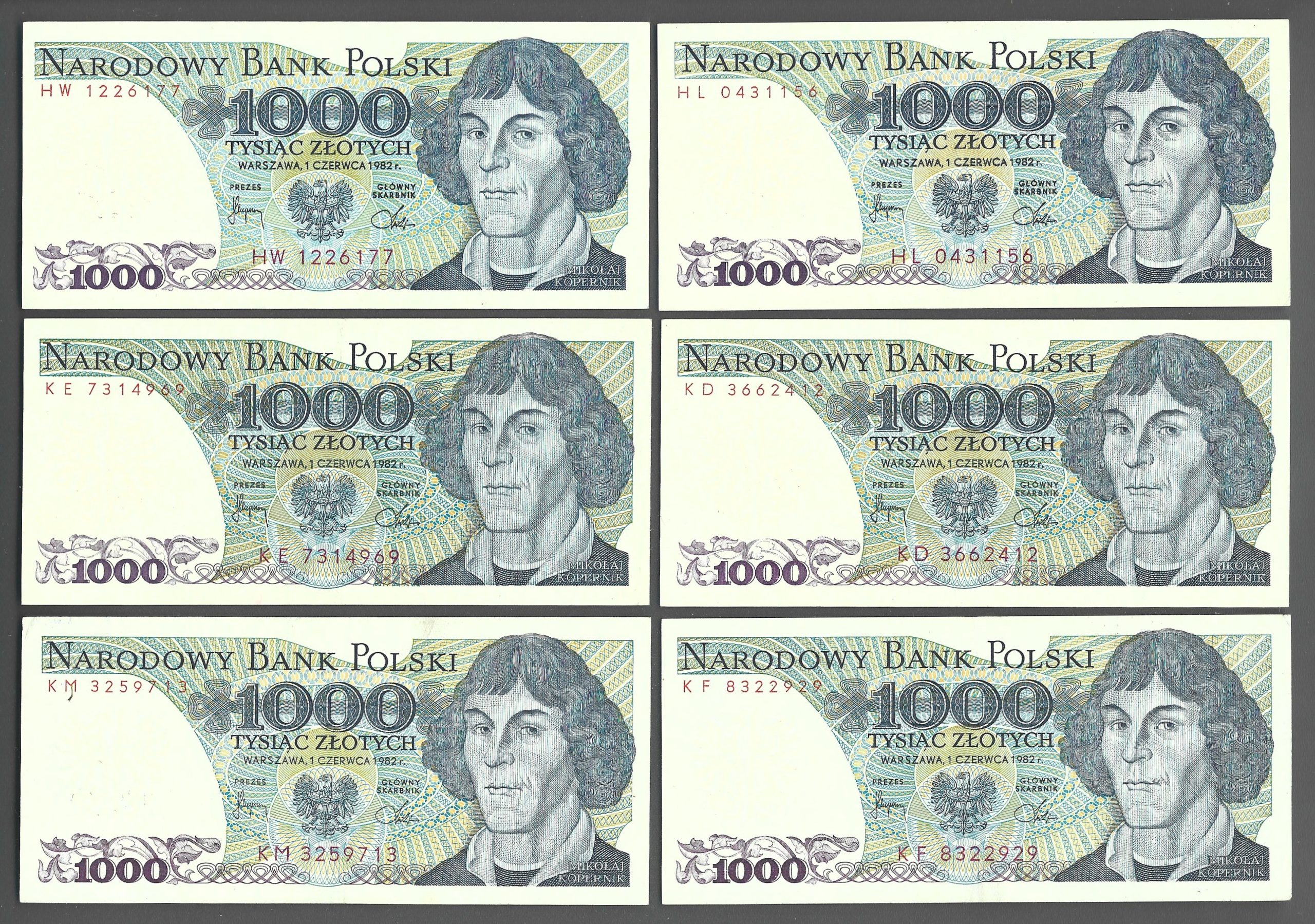 Zestaw banknotów, 6 sztuk - 1000 zł, 1982 r.