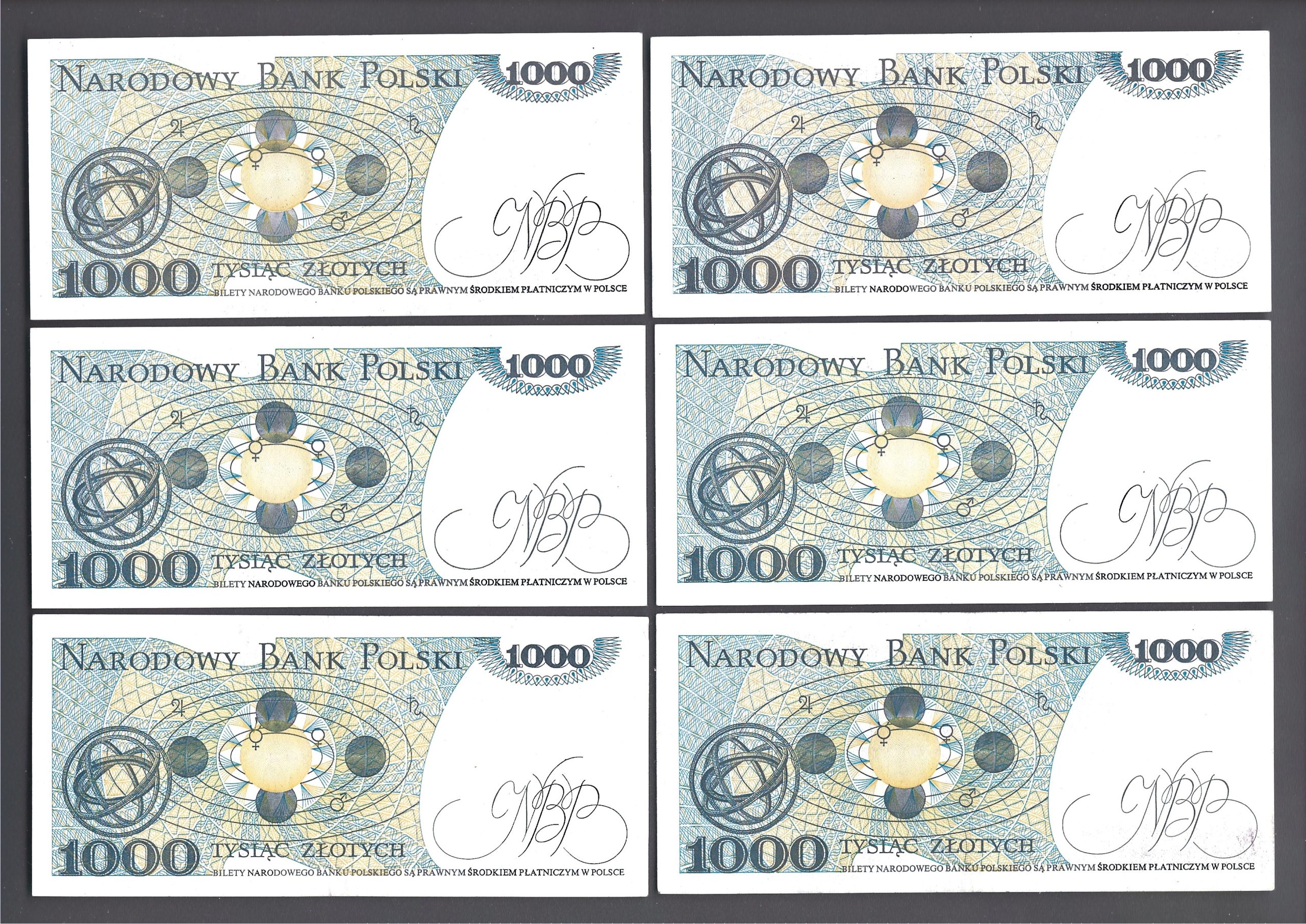 Zestaw banknotów, 6 sztuk - 1000 zł, 1982 r.