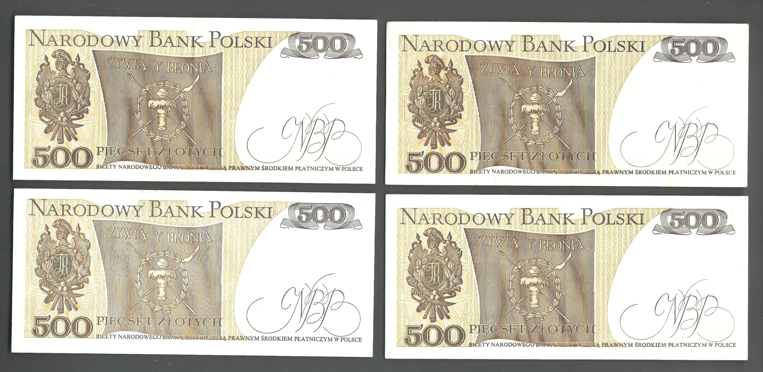 Zestaw banknotów (4 szt.) - 500 złotych / Tadeusz Kościuszko - 1982 r.