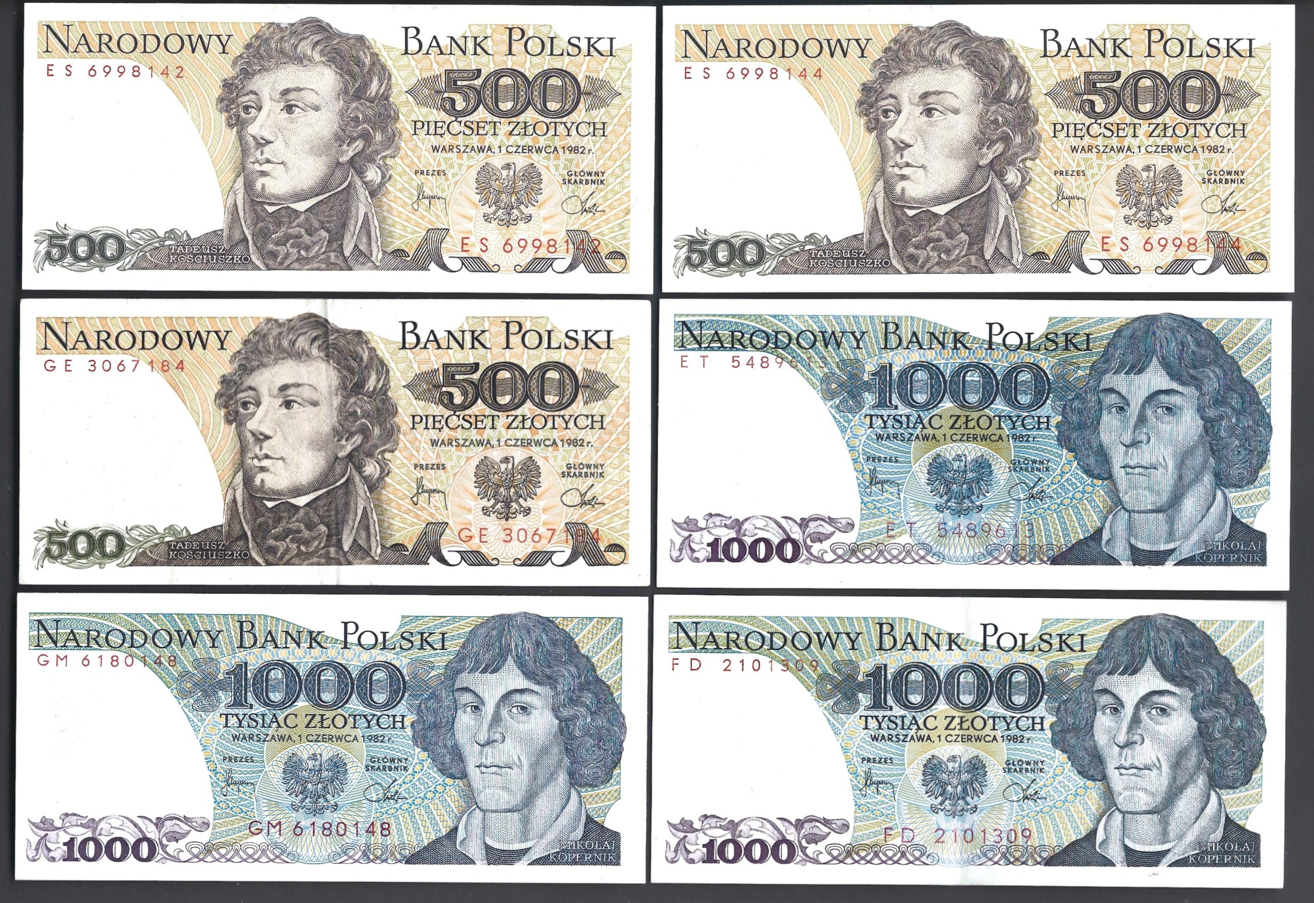Zestaw banknotów polskich, 6 sztuk – 1982 r.