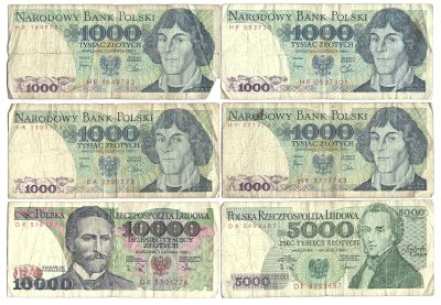 Zestaw banknotów PRL - 6 sztuk