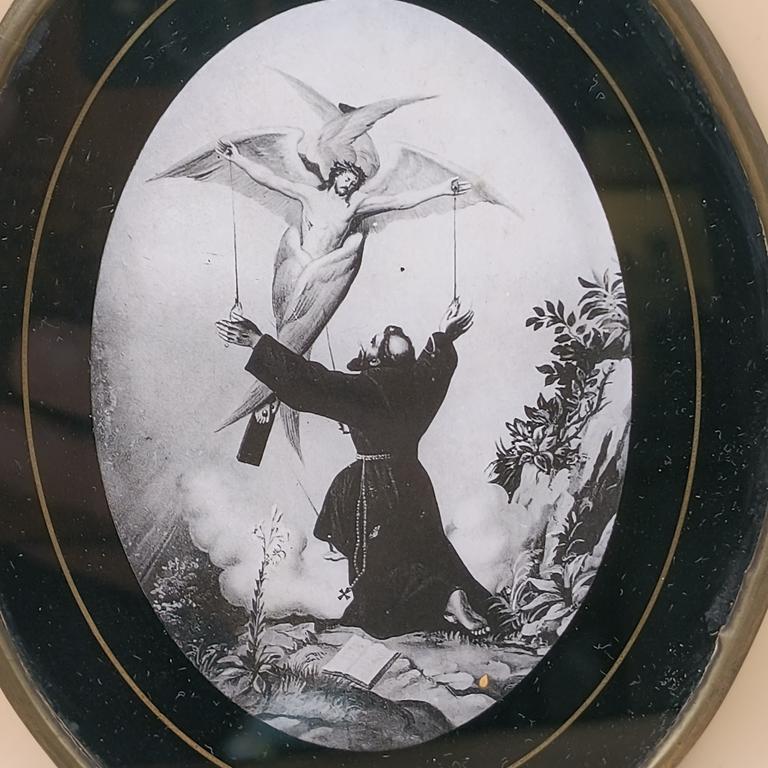 Obrazek religijny – Święty Franciszek z Chrystusem/Serafinem - scena stygmatyzacji, XIX-XX w.