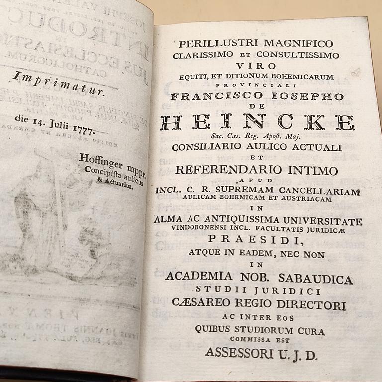 Starodruk "INTRODUCTIO IN JUS ECCLESIASTICUM CATHOLICORUM" Joseph Valentin Eybel - Wprowadzenie do katolickiego prawa kanonicznego, 1779 r.