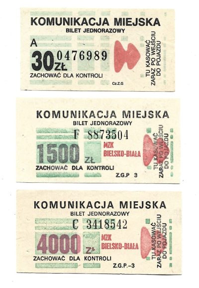 Zestaw starych biletów - KOMUNIKACJA MIEJSKA - MZK BIELSKO-BIAŁA