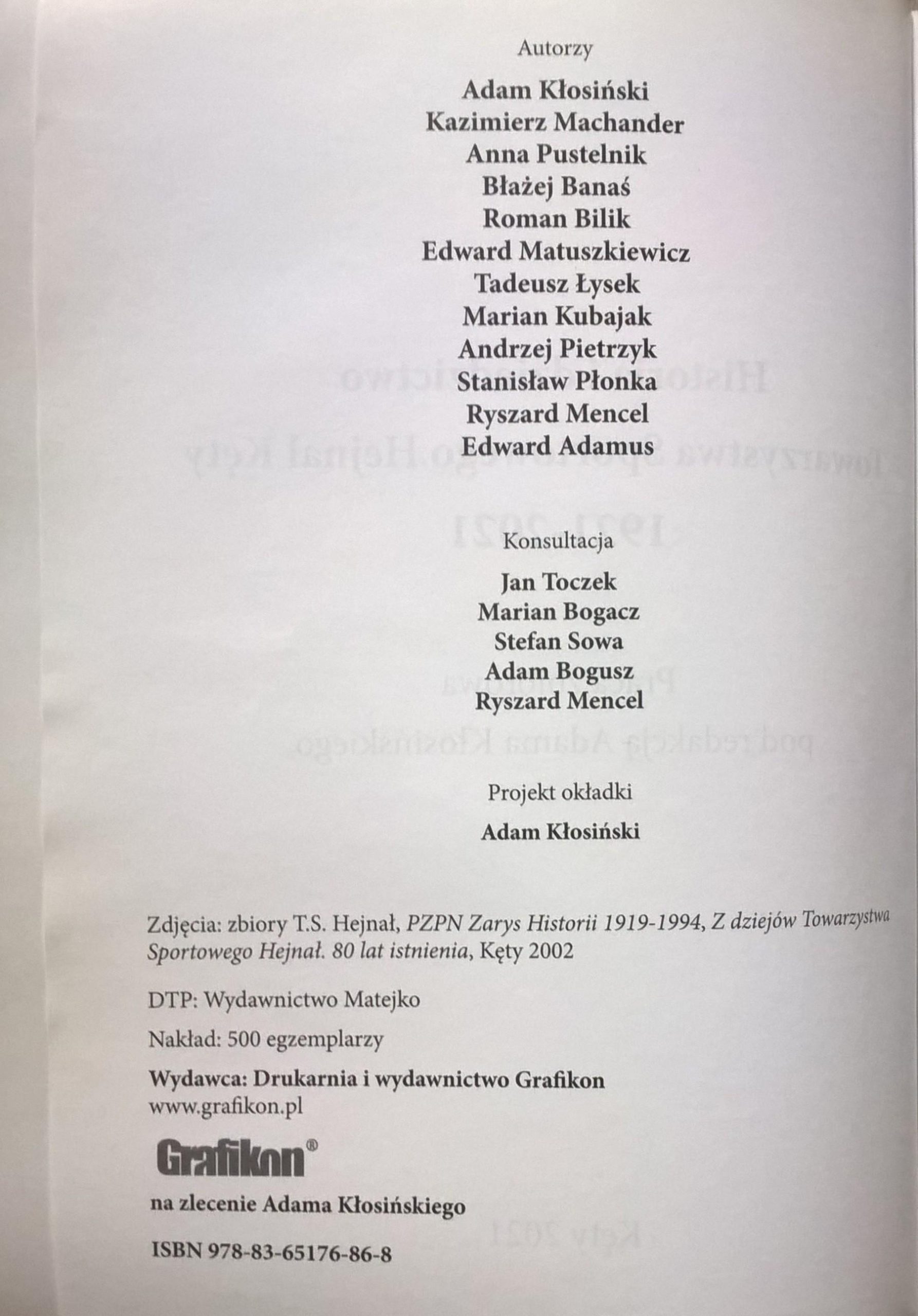 Książka "Historia i dziedzictwo TS Hejnał Kęty, 1921-2021" - red. Adam Kłosiński, 2021 r.
