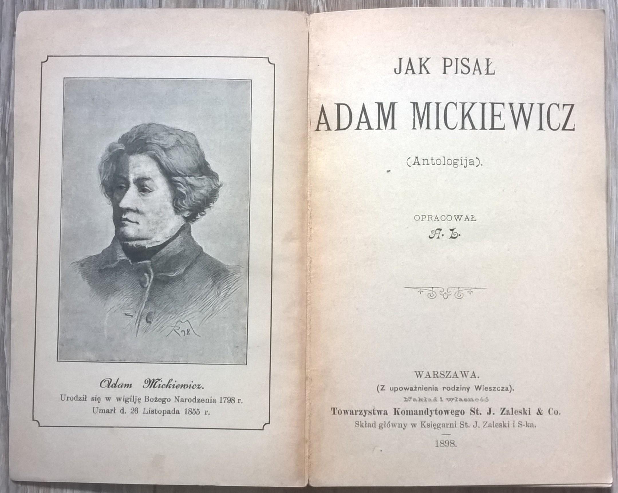 Książka "Jak pisał Adam Mickiewicz (Antologija)", 1898 r.