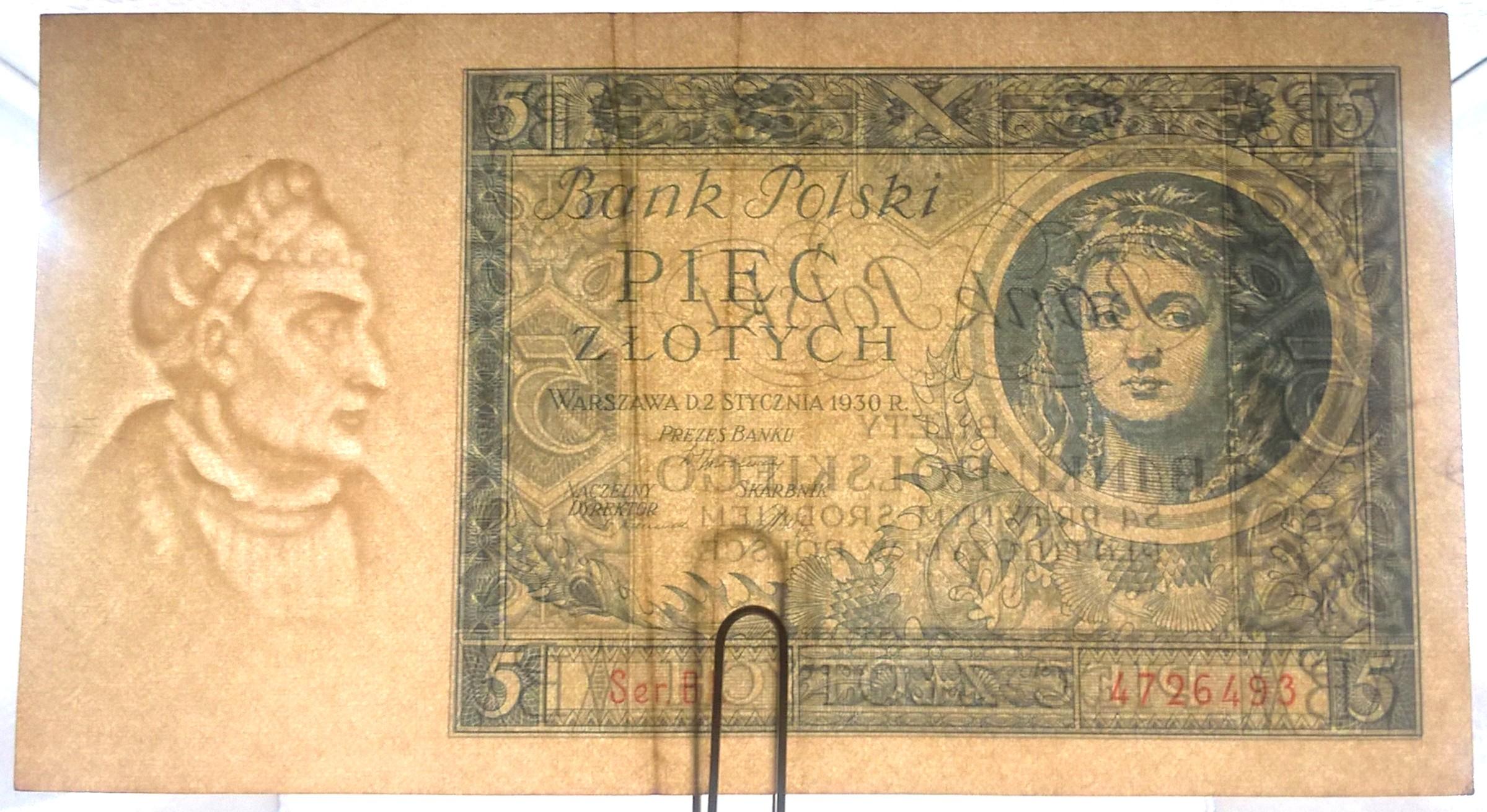 Banknot - 5 złotych, 1930 r. - Bank Polski