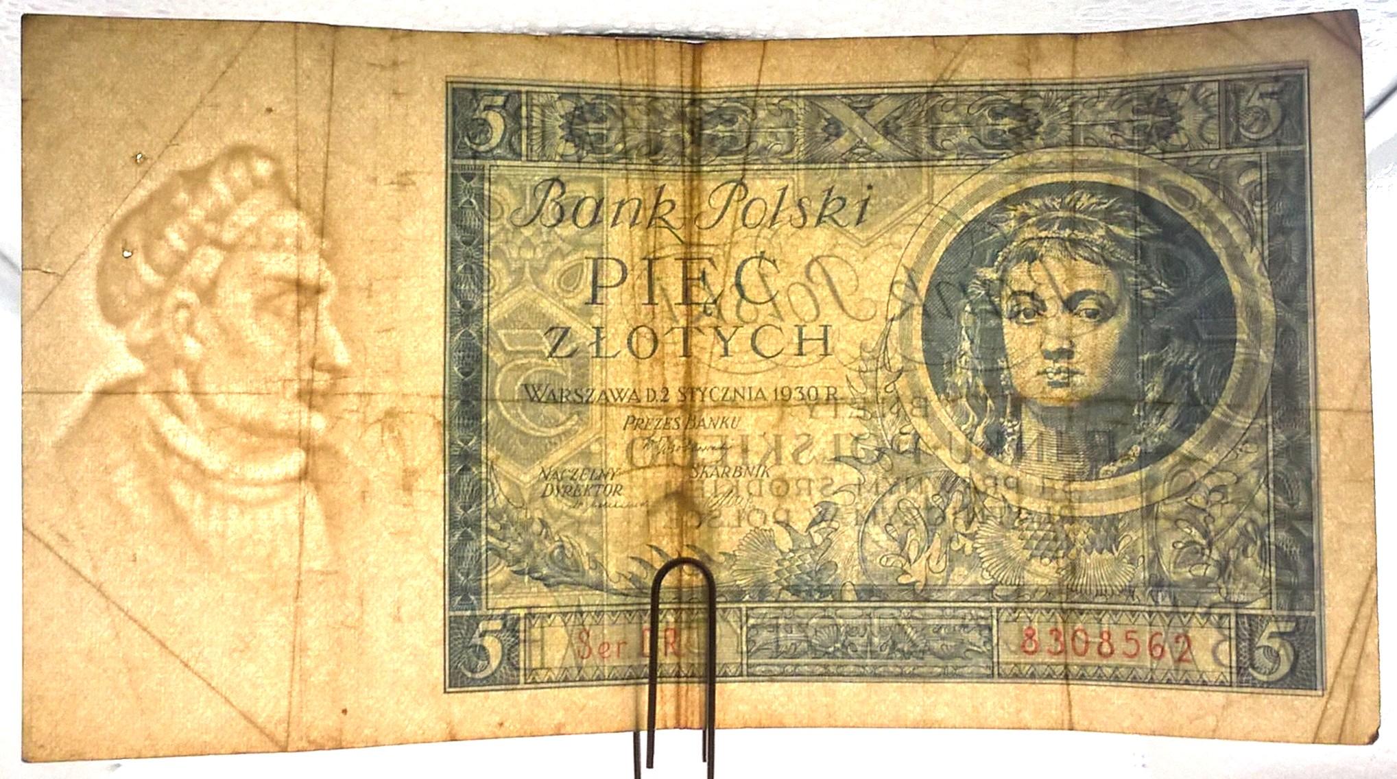 Banknot – 5 PIĘĆ ZŁOTYCH, 1930 r. – Bank Polski