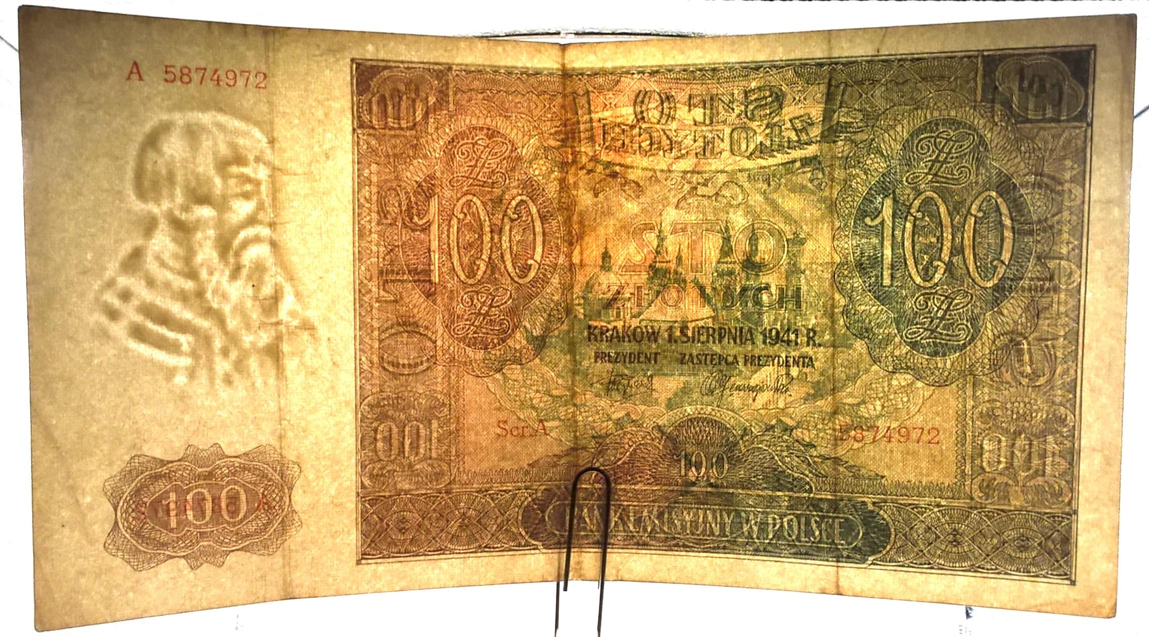 Banknot – 100 STO ZŁOTYCH, 1941 r. – Bank Emisyjny w Polsce