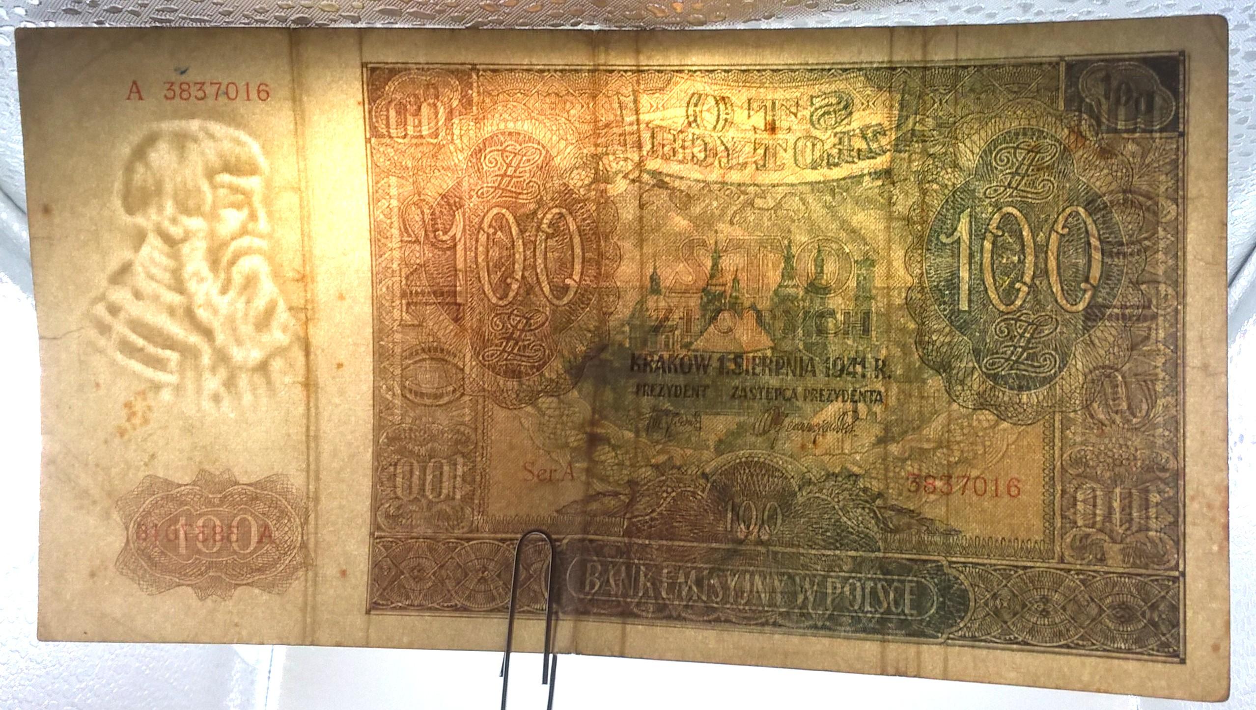 Banknot – 100 (sto) ZŁOTYCH, 1941 r. – Bank Emisyjny w Polsce