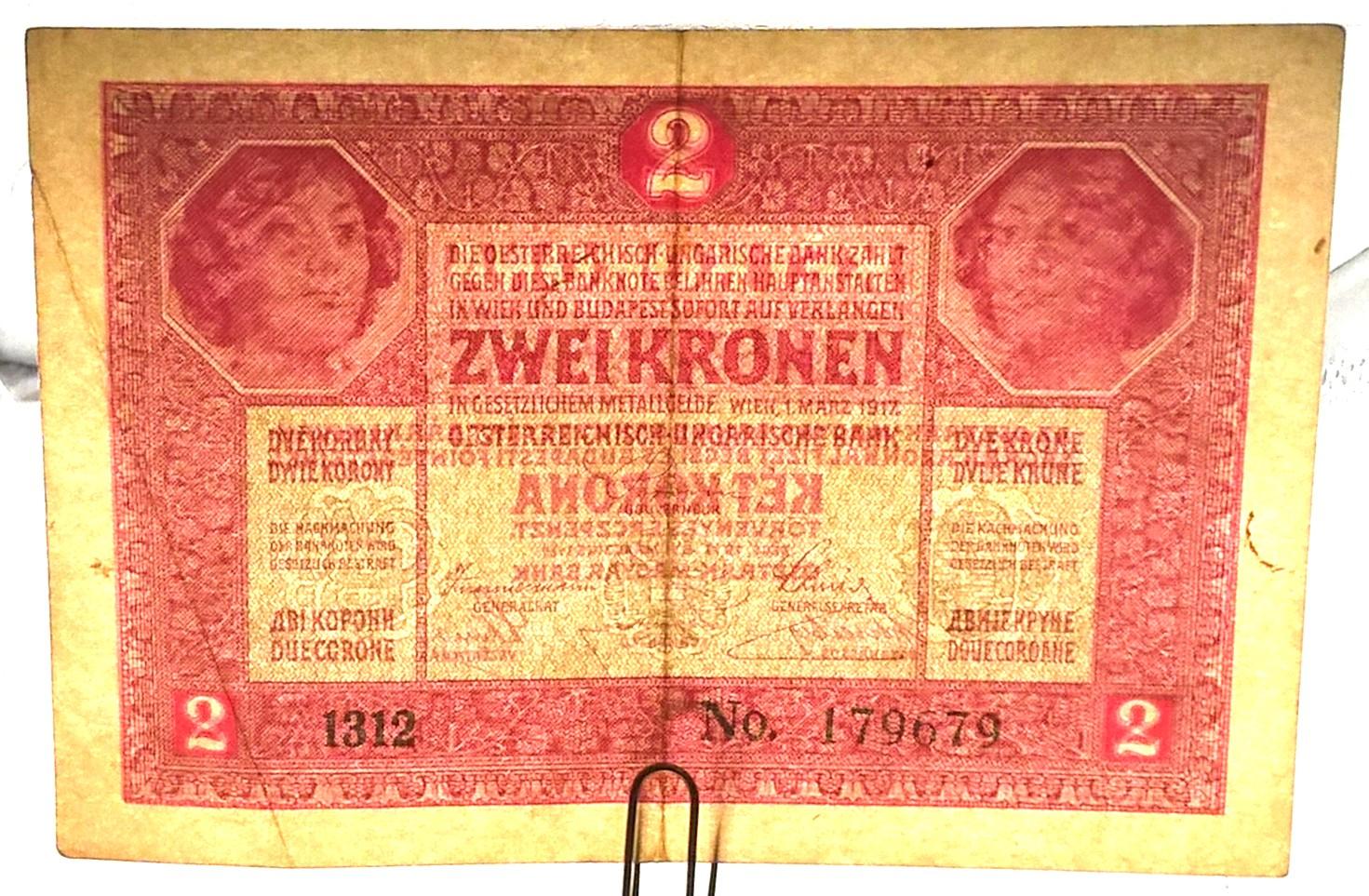 Banknot - 2 KORONY - KET KORONA - ZWEI KRONEN -  Bank Austriacko-Węgierski, 1917 r.
