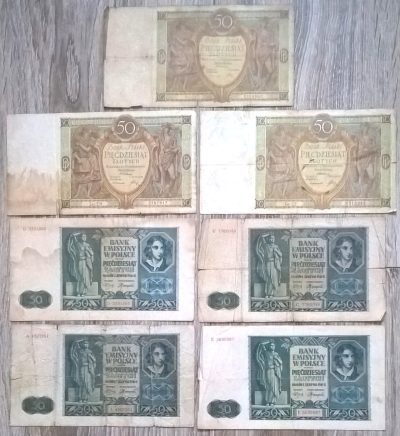 Zestaw banknotów polskich (7 sztuk) - 50 złotych