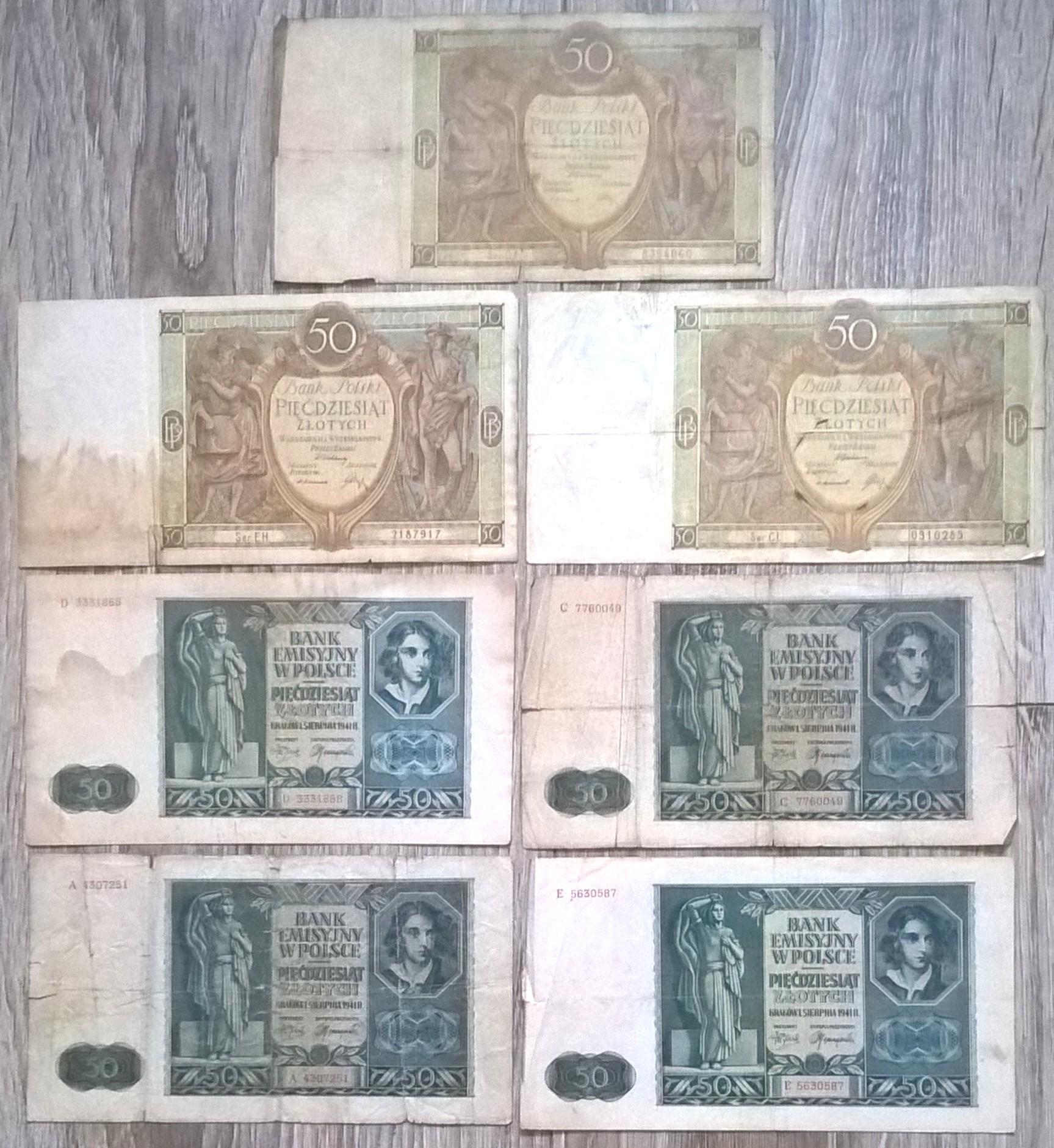 Zestaw banknotów polskich (7 sztuk) - 50 złotych