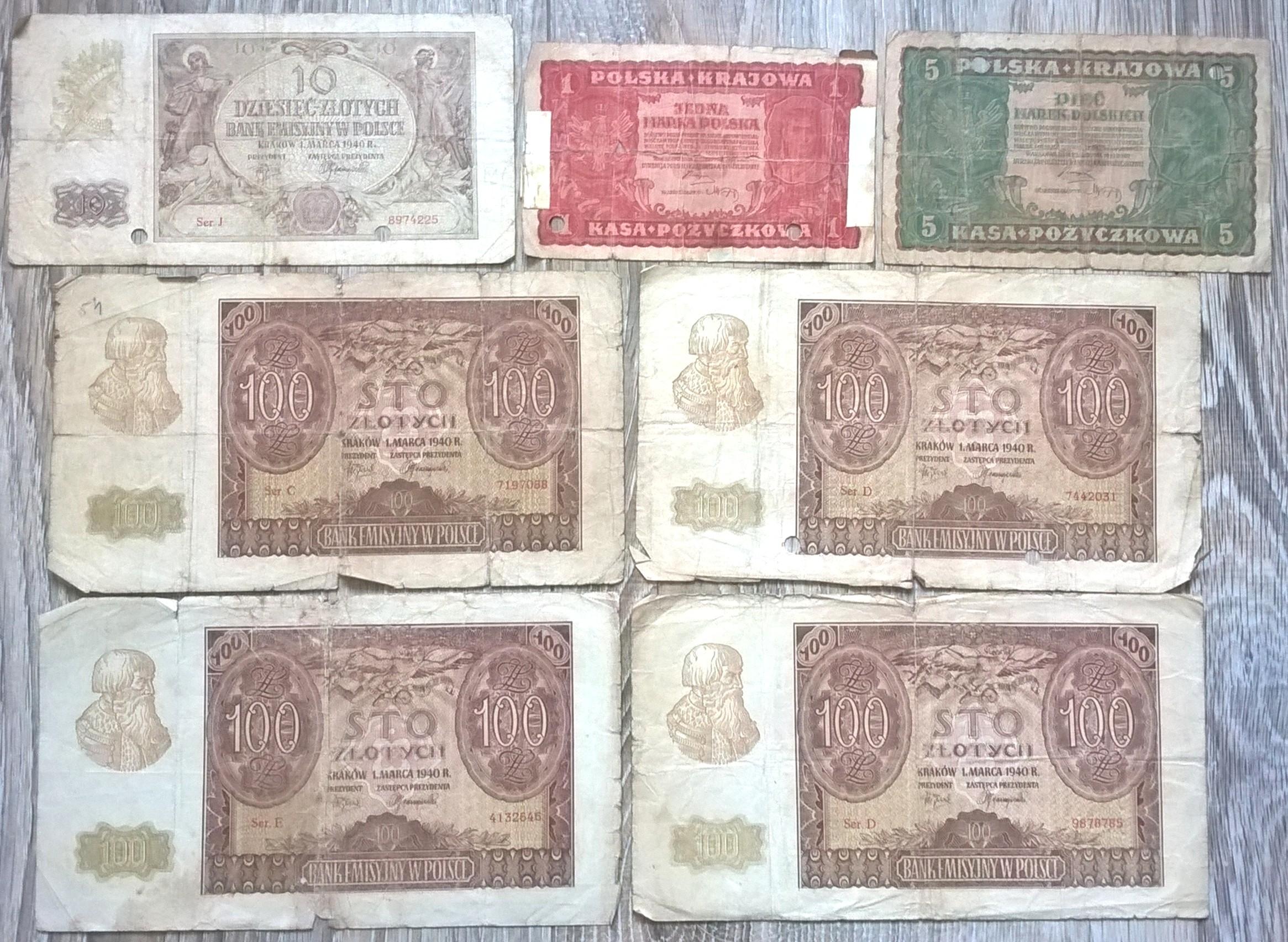 Zestaw banknotów polskich - 7 sztuk