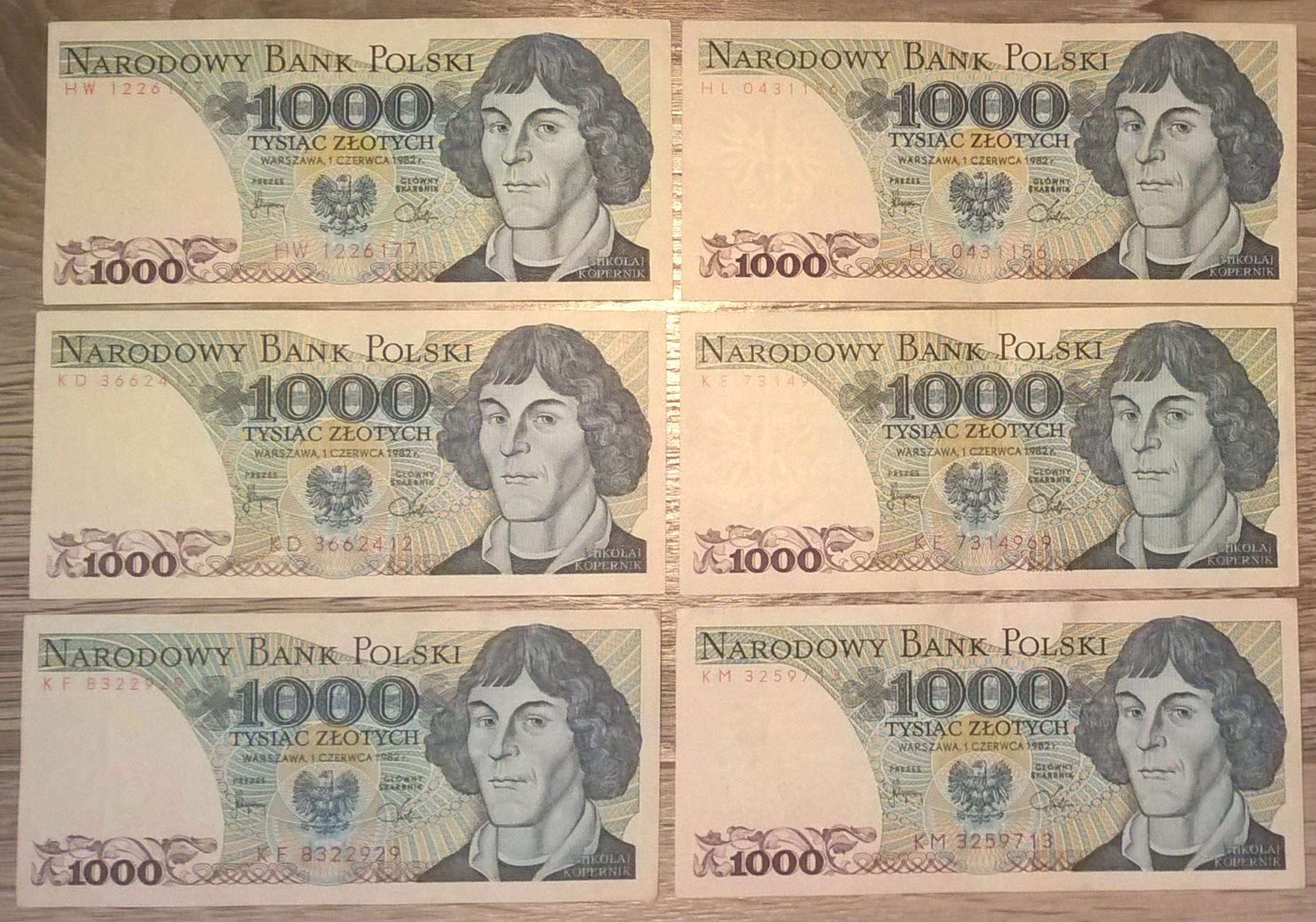 Zestaw banknotów, 6 sztuk - 1000 zł, 1982 r.