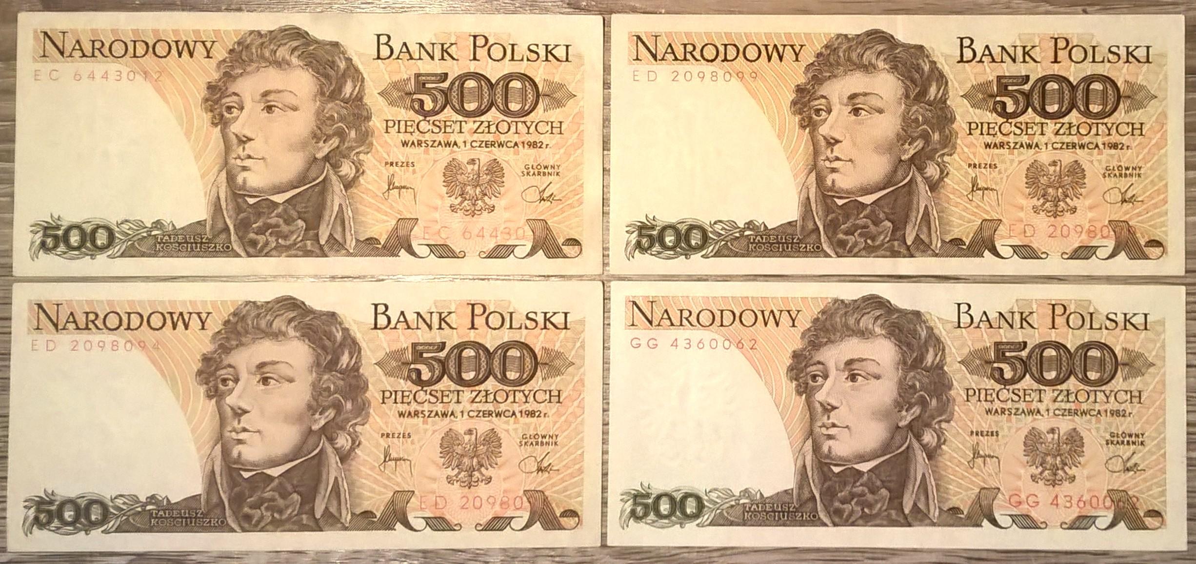 Zestaw banknotów (4 szt.) - 500 złotych / Tadeusz Kościuszko - 1982 r.