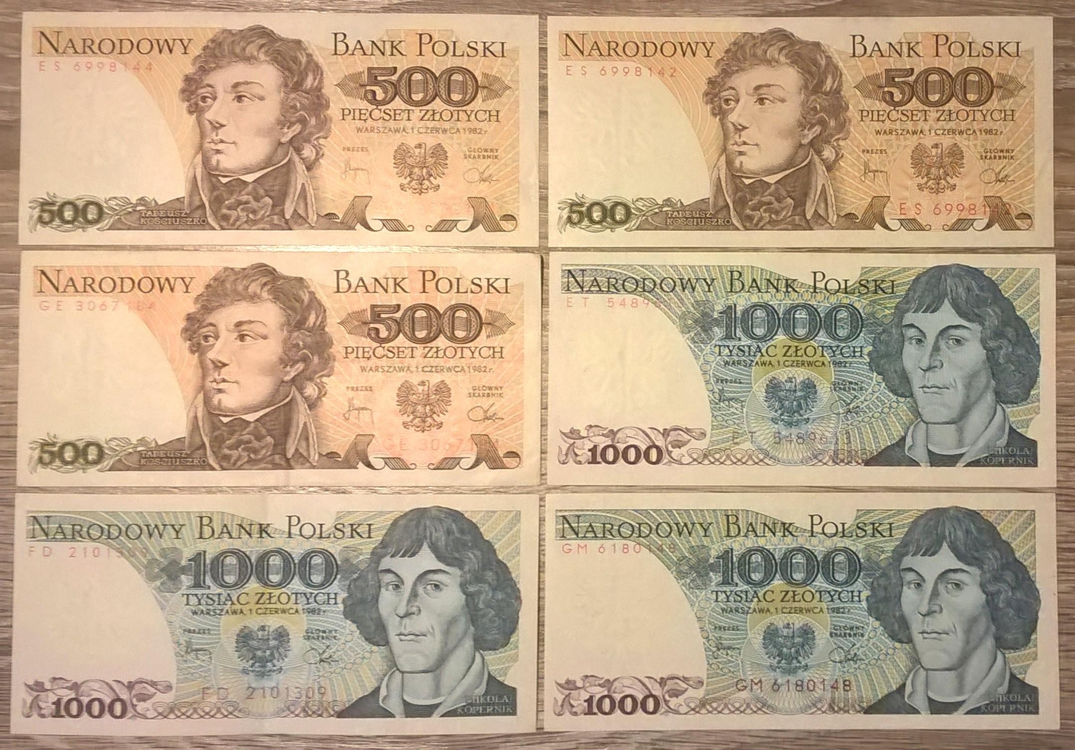 Zestaw banknotów polskich, 6 sztuk – 1982 r.