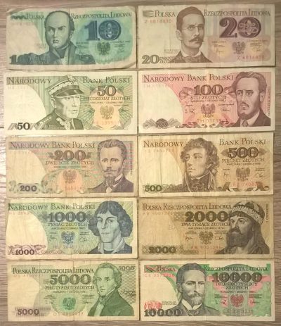 Zestaw banknotów polskich, PRL – 10 sztuk