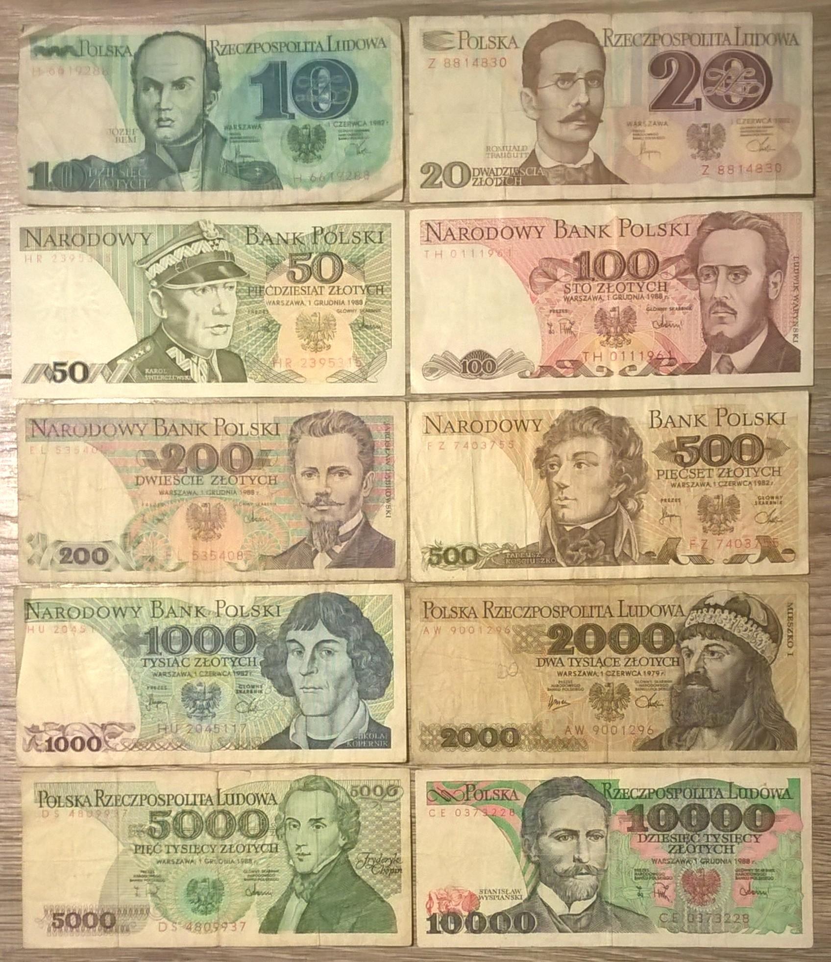 Zestaw banknotów polskich, PRL – 10 sztuk