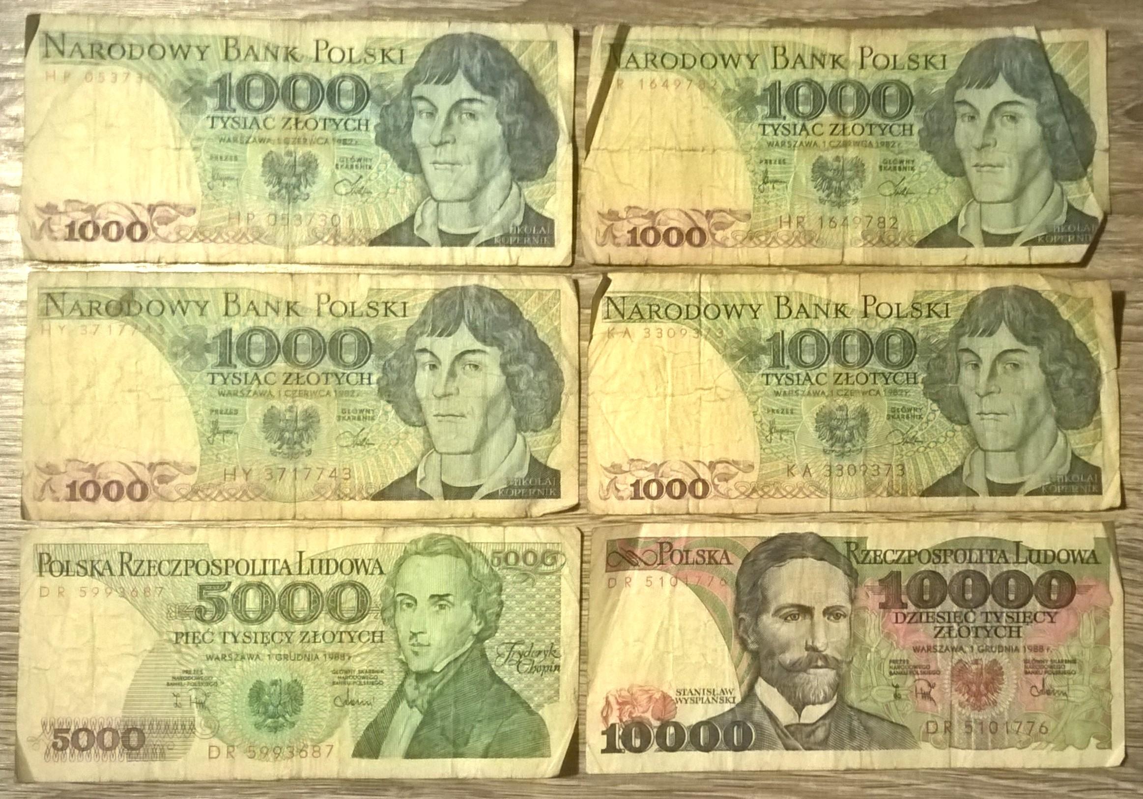 Zestaw banknotów PRL - 6 sztuk