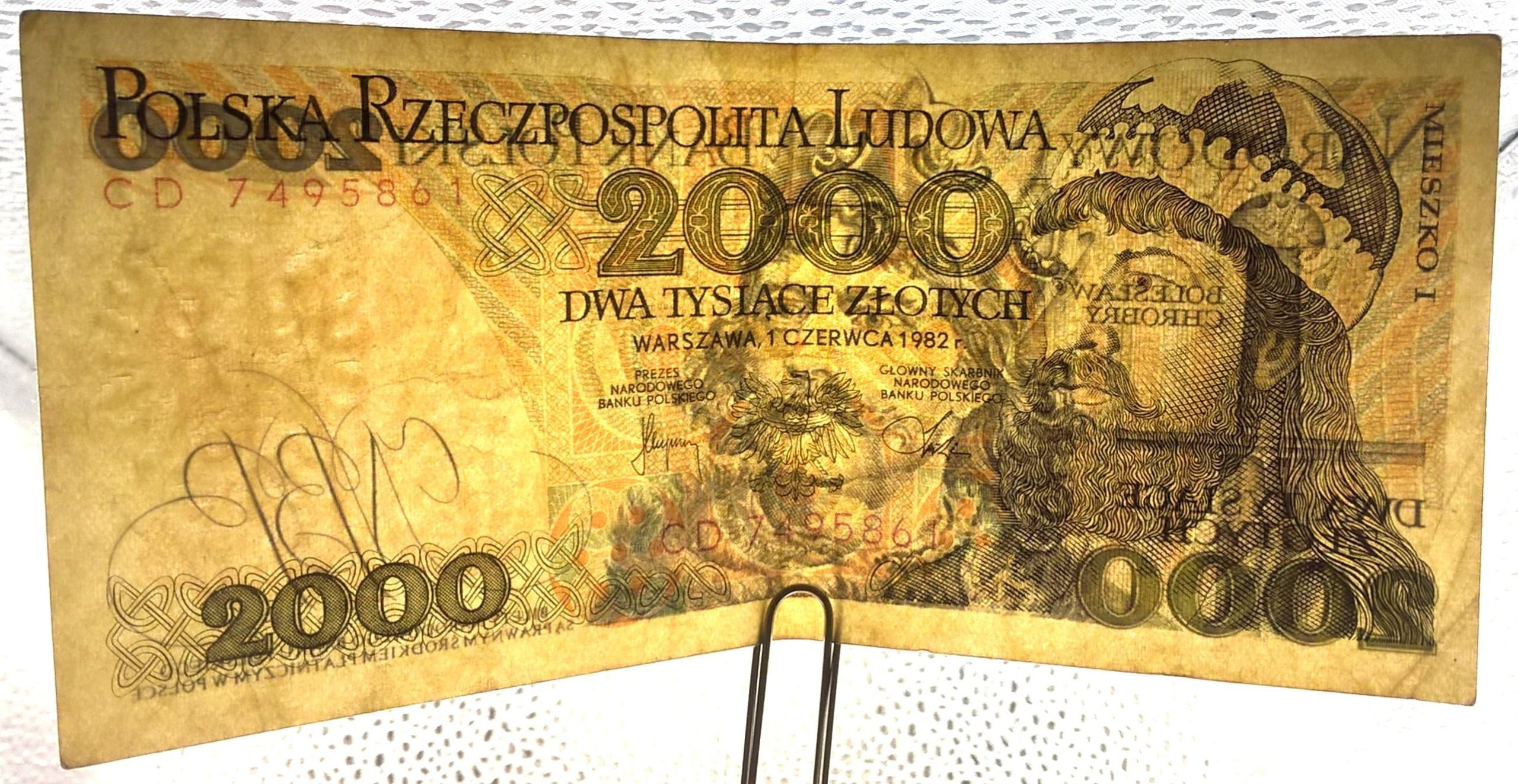 Banknot PRL - 2000 zł (dwa tysiące złotych), Mieszko I / Bolesław Chrobry - 1982 r.