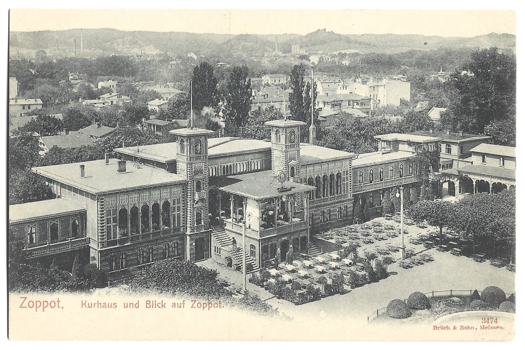 Pocztówka - ZOPPOT. Kurhaus und Blick auf Zoppot - SOPOT. Dom Zdrojowy i widok na Sopot.