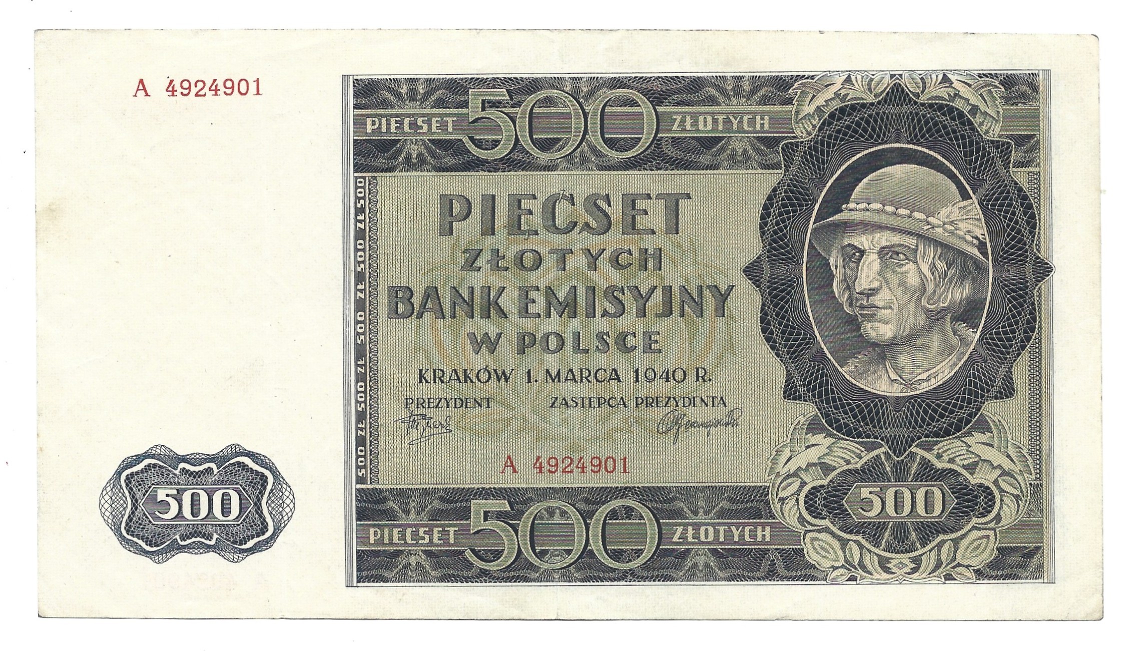 Banknot – 500 ZŁOTYCH, 1940 r.