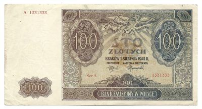 Banknot - 100 ZŁOTYCH, 1941 r.