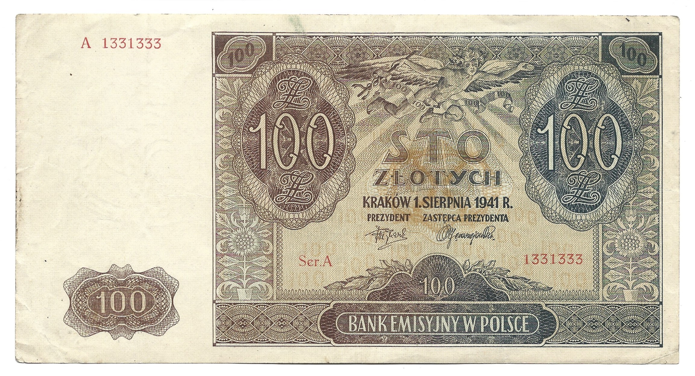 Banknot - 100 ZŁOTYCH, 1941 r.