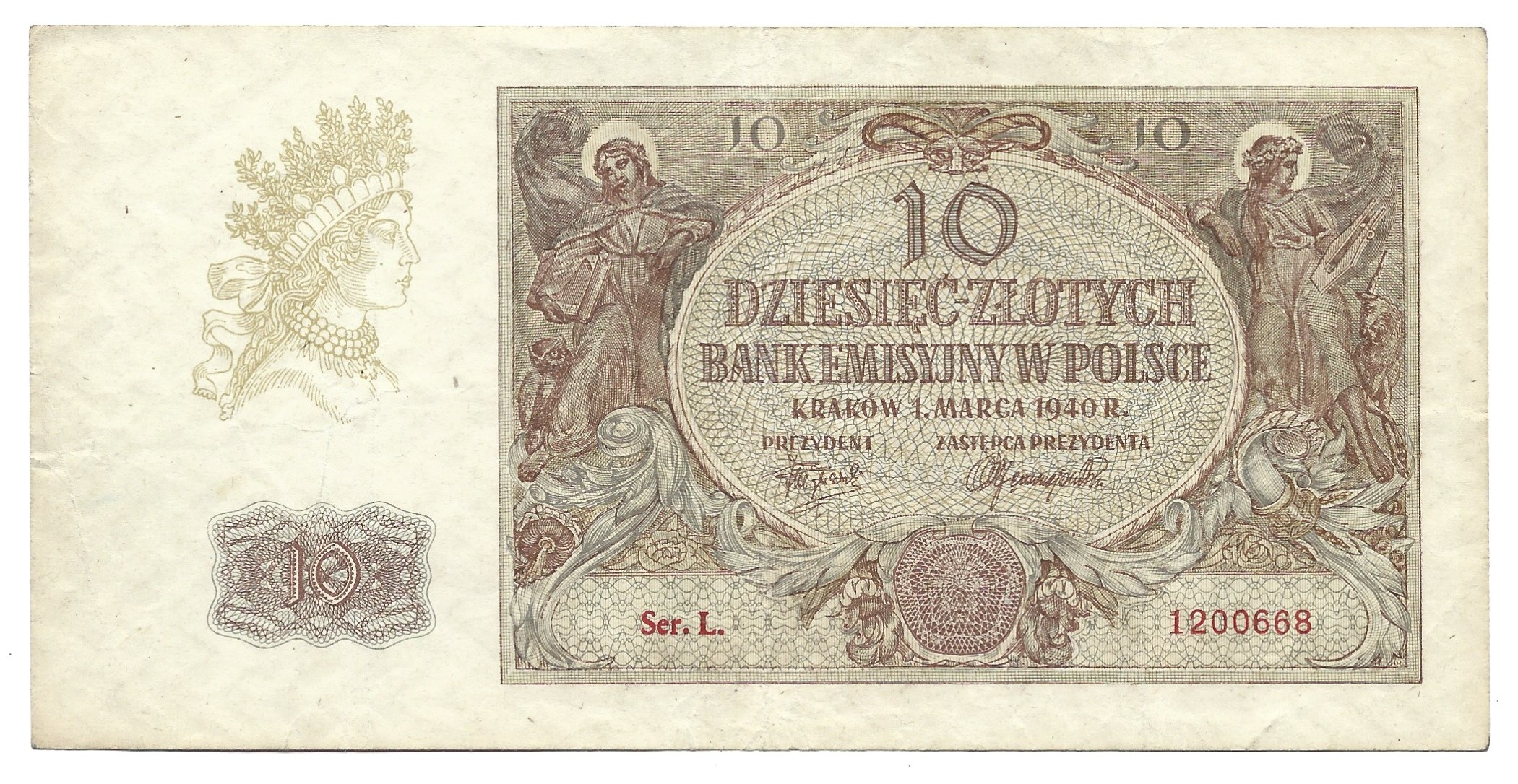Banknot – 10 ZŁOTYCH, 1940 r.