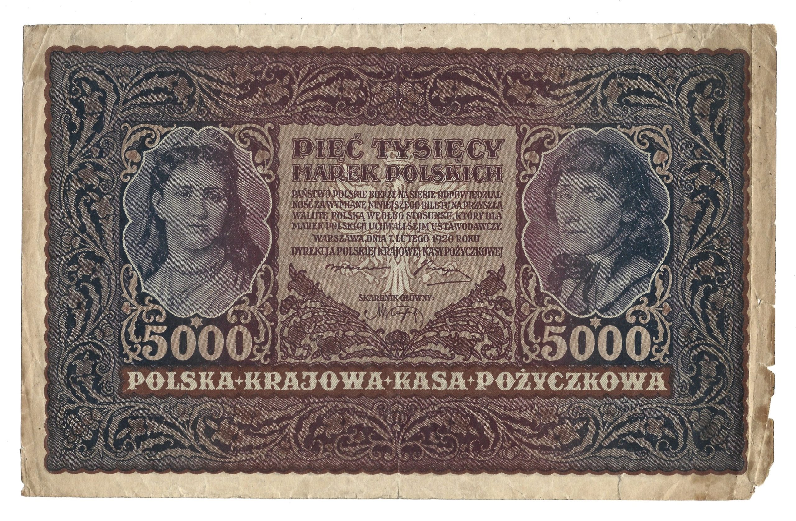 Banknot - PIĘĆ TYSIĘCY MAREK POLSKICH, 1920 r.