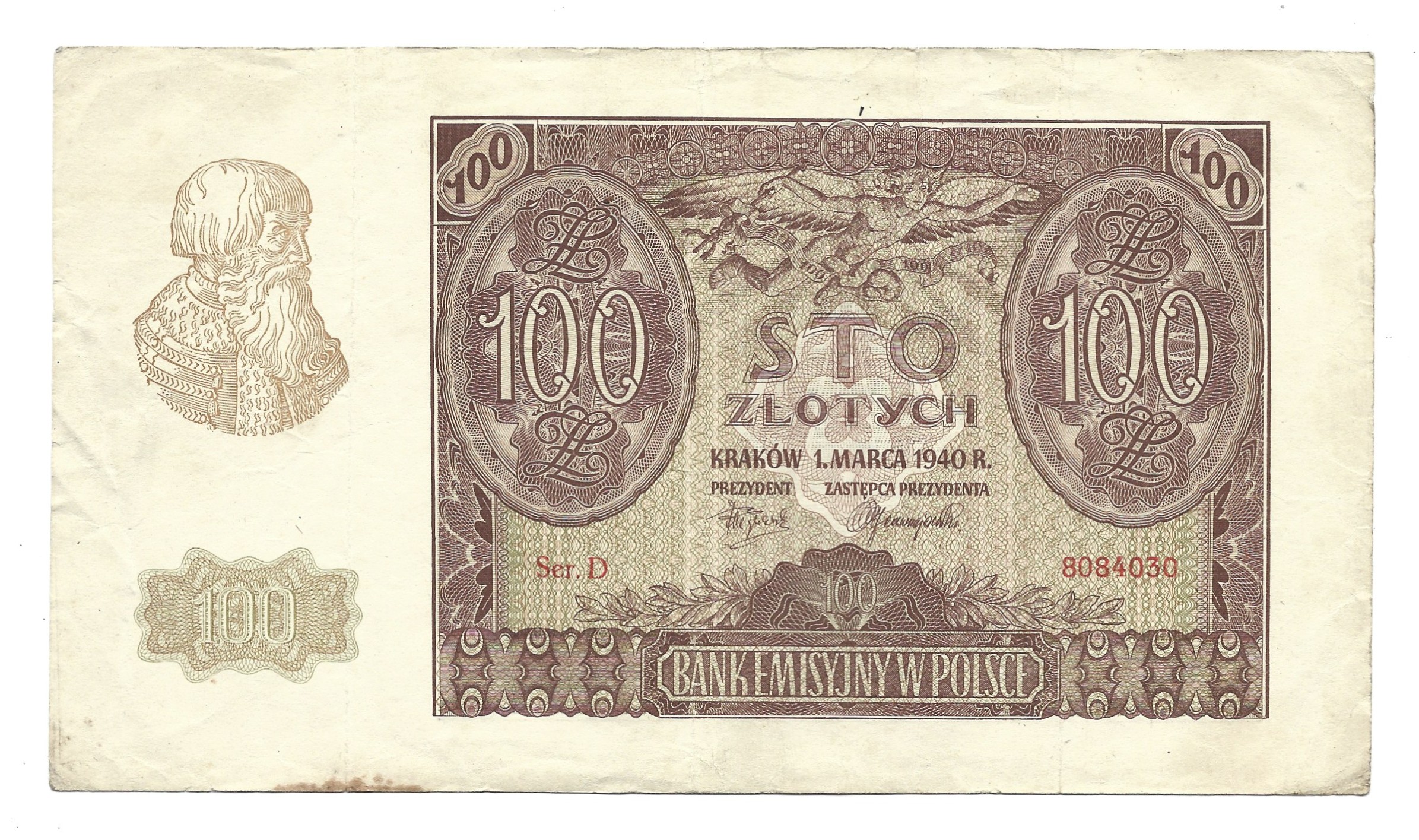 Banknot – 100 ZŁOTYCH, 1940 r.