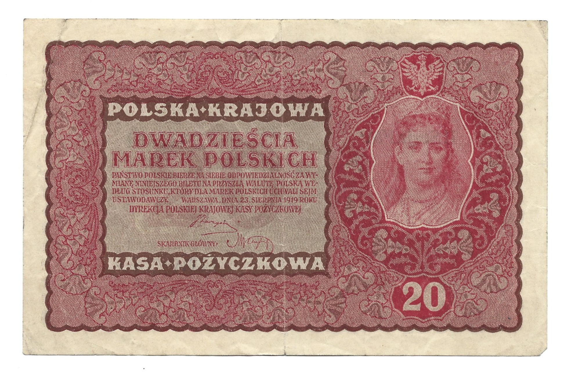 Banknot – 20 MAREK POLSKICH, 1919 r.