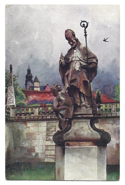 Pocztówka - pomnik Świętego Stanisława na Skałce w Krakowie - mal. Stanisław Tondos